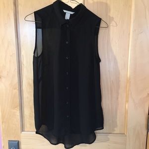 Collated button up chiffon tank top (BLACK)